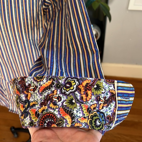 ROBERT GRAHAM Blue Green Stripes Paisley Cotton Medium Classic Long Sleeve Shirt - Picture 3 of 10